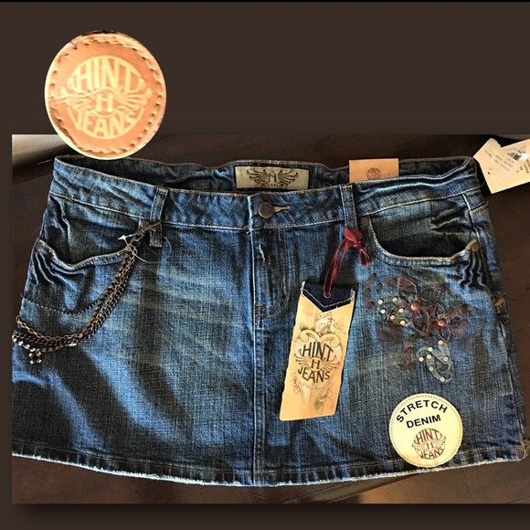 hint jeans Dresses & Skirts - CUTE! Embellished Denim Mini Skirt